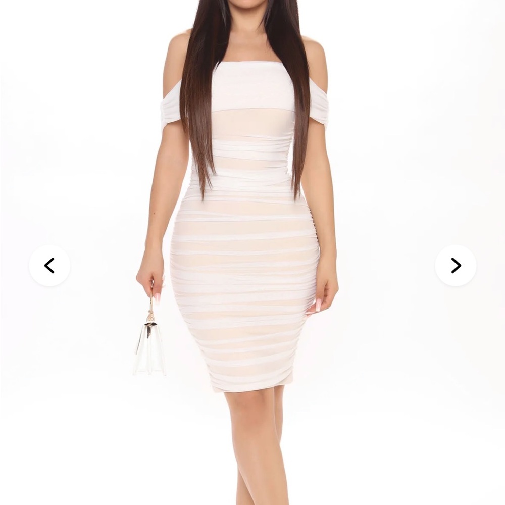 Fashion Nova Ready & Ruched Mesh Midi Cocktail Dress